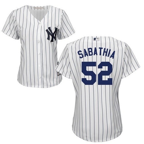 Yankees #52 C.C. Sabathia White Strip Home Women's Stitched MLB Jersey Yankees #52 C.C. Sabathia White Strip Home Women's Stitched MLB Jersey