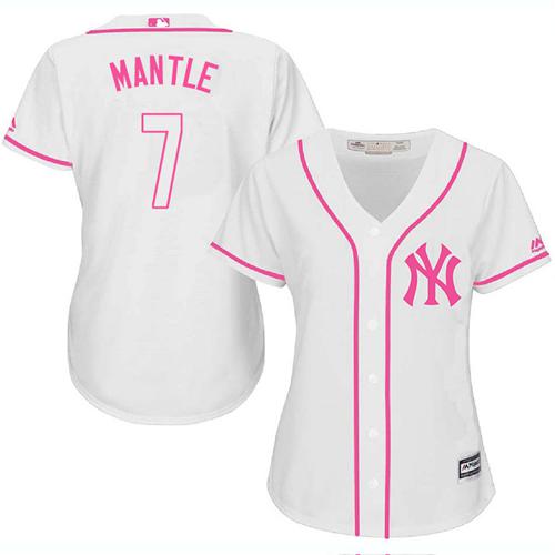 Yankees #7 Mickey Mantle White Pink Fashion Women's Stitched MLB Jersey Yankees #7 Mickey Mantle White Pink Fashion Women's Stitched MLB Jersey
