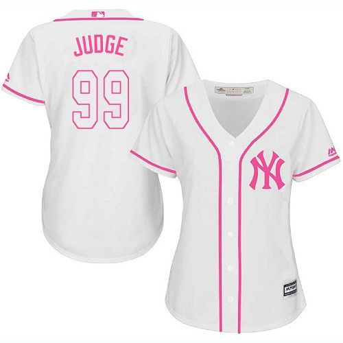 Yankees #99 Aaron Judge White Pink Fashion Women's Stitched MLB Jersey Yankees #99 Aaron Judge White Pink Fashion Women's Stitched MLB Jersey