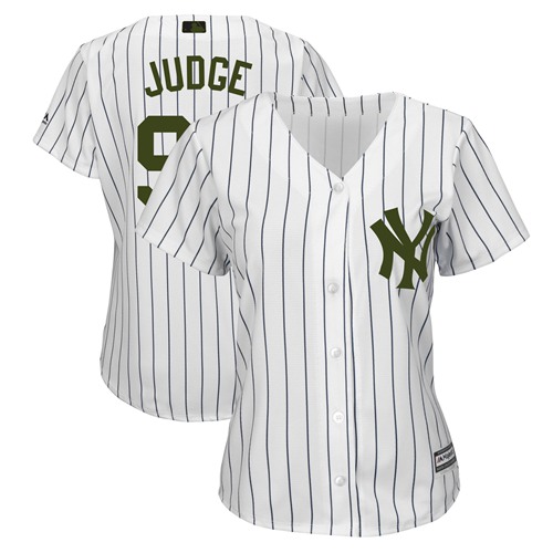 Yankees #99 Aaron Judge White Strip 2018 Memorial Day Cool Base Women's Stitched MLB Jersey Yankees #99 Aaron Judge White Strip 2018 Memorial Day Cool Base Women's Stitched MLB Jersey