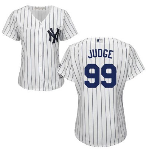 Yankees #99 Aaron Judge White Strip Home Women's Stitched MLB Jersey Yankees #99 Aaron Judge White Strip Home Women's Stitched MLB Jersey