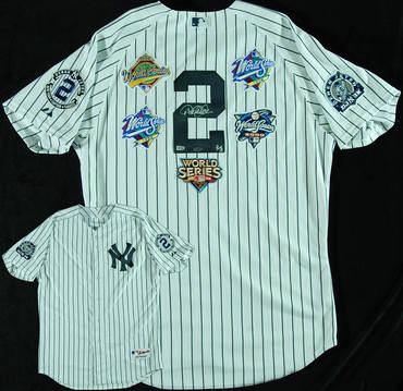 Yankees 2 Derek Jeter White 5x MLB World Series Champions Cool Base Jersey