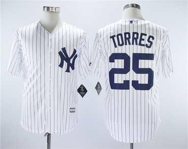 Yankees 25 Gleyber Torres White Cool Base Replica Player Jersey