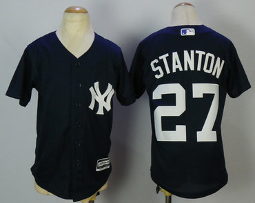 Yankees 27 Giancarlo Stanton Navy Youth Cool Base Jersey
