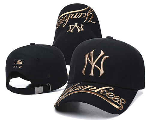 Yankees Team Gold Logo Black Peaked Adjustable Hat TX