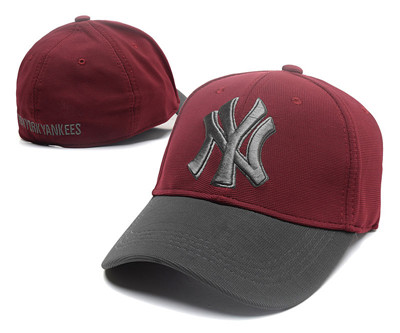 Yankees Team Logo Wine Peaked Adjustable Hat SG