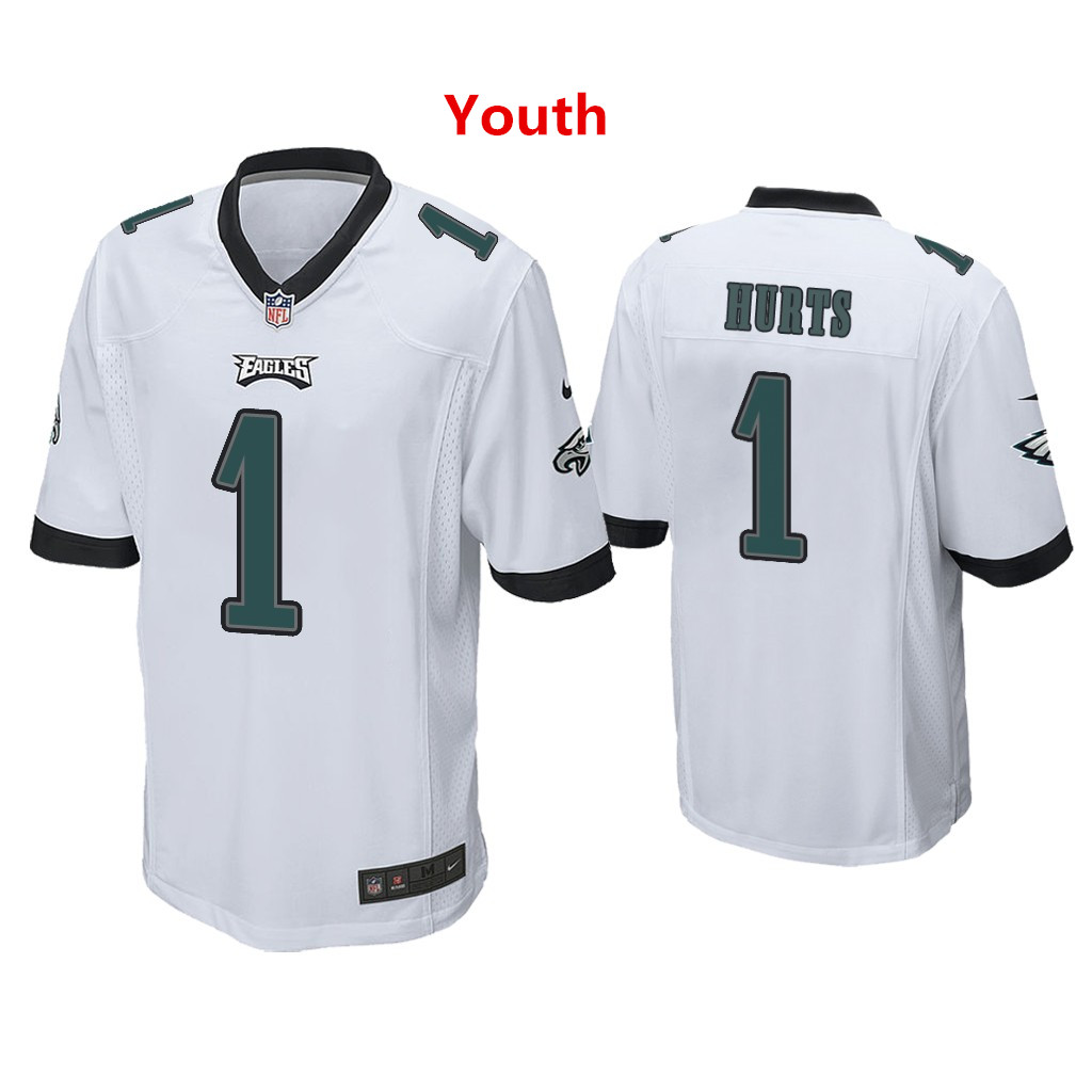 Youth #1 Jalen Hurts Eagles Jersey White Jersey Youth #1 Jalen Hurts Eagles Jersey White Jersey