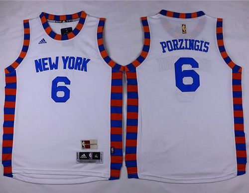 Youth  Knicks #6 Kristaps Porzingis White Hardwood Classics Performance Stitched NBA Jersey