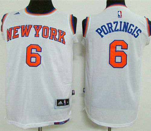 Youth  Knicks #6 Kristaps Porzingis White Stitched NBA Jersey