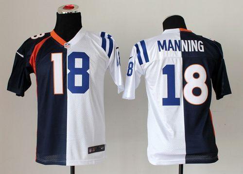 Youth  Nike Colts #18 Peyton Manning Blue White Stitched NFL Elite Split Broncos Jersey