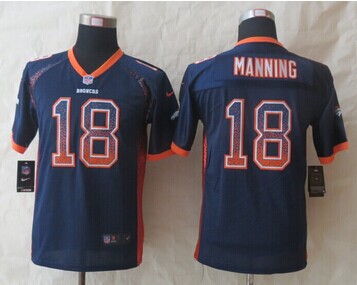 Youth 2014 New Denver Broncos 18 Manning Drift Fashion Blue Elite Jerseys