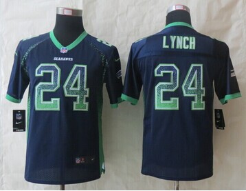 Youth 2014 New Seattle Seahawks 24 Lynch Drift Fashion Blue Elite Jerseys