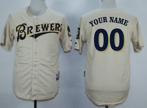 Youth's Milwaukee Brewers Customized 2013 Cream MLB Majestic Jersey Youth's Milwaukee Brewers Customized 2013 Cream MLB Majestic Jersey