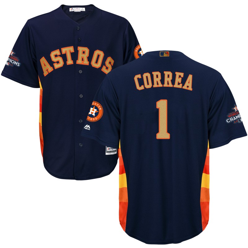 Youth Astros 1 Carlos Correa Navy Youth 2018 Gold Program Cool Base Jersey