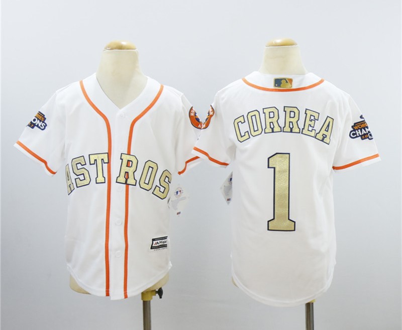 Youth Astros 1 Carlos Correa White Youth 2018 Gold Program Cool Base Jersey Youth Astros 1 Carlos Correa White Youth 2018 Gold Program Cool Base Jersey