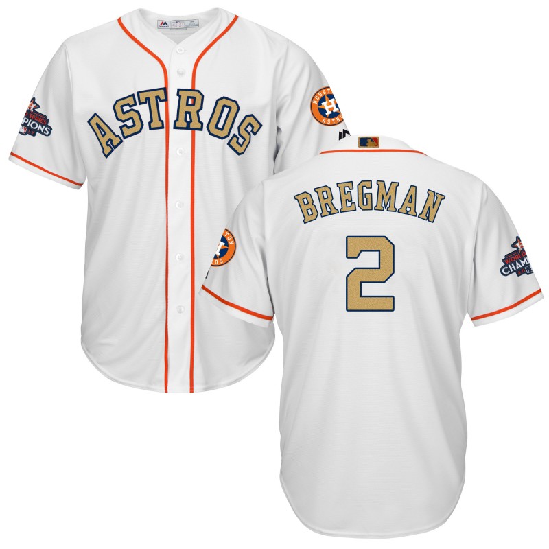 Youth Astros 2 Alex Bregman White Youth 2018 Gold Program Cool Base Jersey