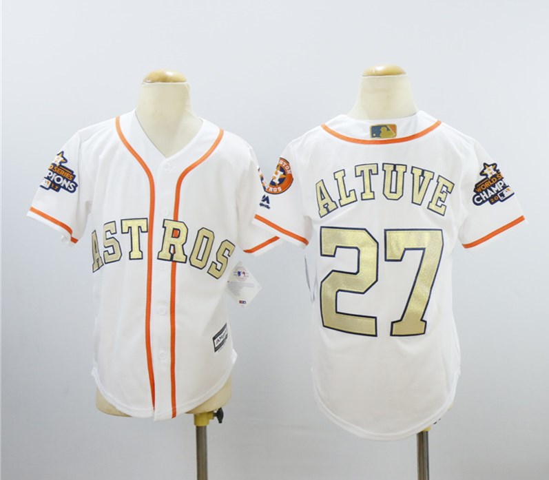 Youth Astros 27 Jose Altuve White Youth 2018 Gold Program Cool Base Jersey Youth Astros 27 Jose Altuve White Youth 2018 Gold Program Cool Base Jersey