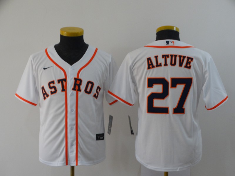 Youth Astros 27 Jose Altuve White Youth 2020 Nike Cool Base Jersey Youth Astros 27 Jose Altuve White Youth 2020 Nike Cool Base Jersey