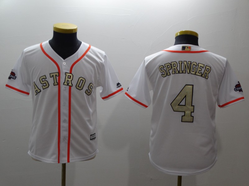 Youth Astros 4 George Springer White Youth 2017 World Series Champions Cool Base Player Jersey