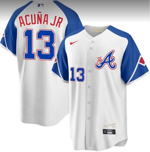 Youth Atlanta Braves #13 Ronald Acu?a Jr. White 2023 City Connect With Patch Stitched Baseball Jersey Youth Atlanta Braves #13 Ronald Acu?a Jr. White 2023 City Connect With Patch Stitched Baseball Jersey