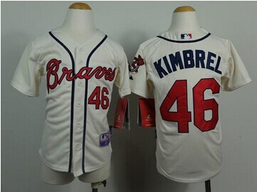 Youth Atlanta Braves #46 Craig Kimbrel Cream Cool Base Baseball Jersey