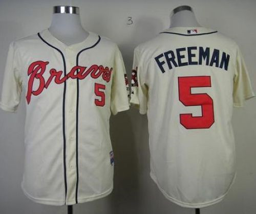 Youth Atlanta Braves #5 Freddie Freeman Cream Cool Base Stitched MLB Jersey