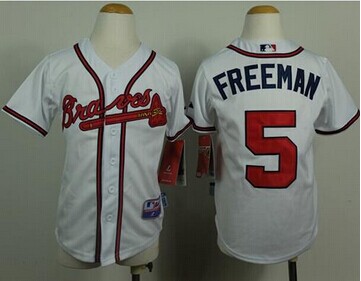 Youth Atlanta Braves #5 Freddie Freeman White Cool Base Baseball Jersey
