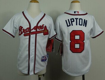 Youth Atlanta Braves #8 Justin Upton White Cool Base Baseball Jersey
