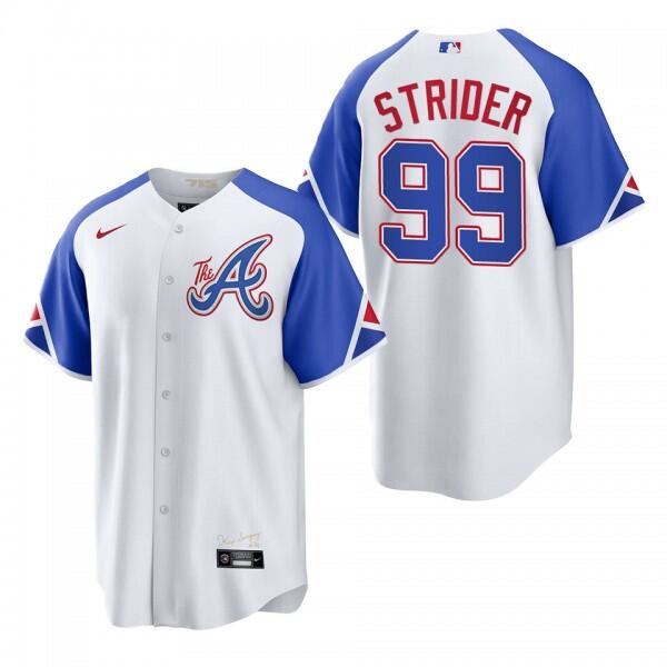 Youth Atlanta Braves #99 Spencer Strider White 2023 City Connect Stitched Baseball Jersey Youth Atlanta Braves #99 Spencer Strider White 2023 City Connect Stitched Baseball Jersey