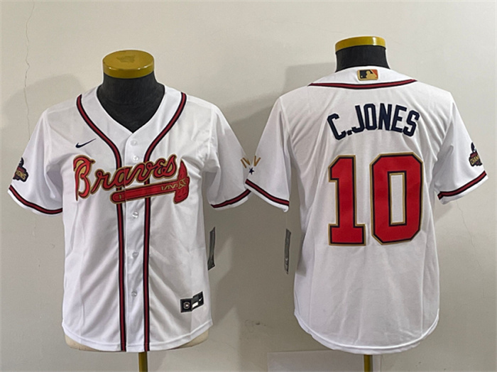 Youth Atlanta Braves 2022 White Gold World Series Champions Program Stitched Jersey Youth Atlanta Braves 2022 White Gold World Series Champions Program Stitched Jersey