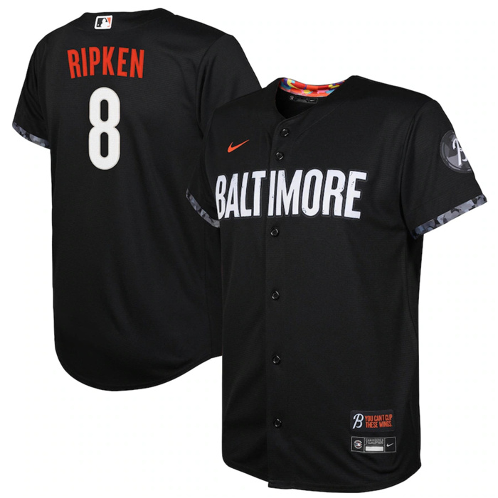 Youth Baltimore Orioles #8 Cal Ripken Black 2023 City Connect Stitched Baseball Jersey Youth Baltimore Orioles #8 Cal Ripken Black 2023 City Connect Stitched Baseball Jersey