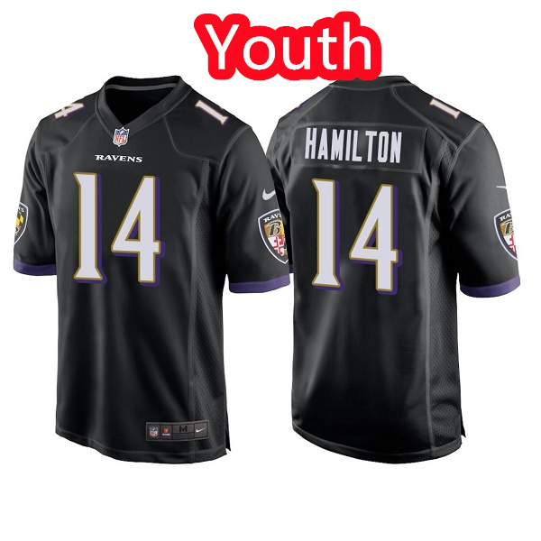 Youth Baltimore Ravens #14 Kyle Hamilton Black Jersey Youth Baltimore Ravens #14 Kyle Hamilton Black Jersey