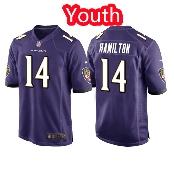 Youth Baltimore Ravens #14 Kyle Hamilton Purple Stitched Jersey Youth Baltimore Ravens #14 Kyle Hamilton Purple Stitched Jersey
