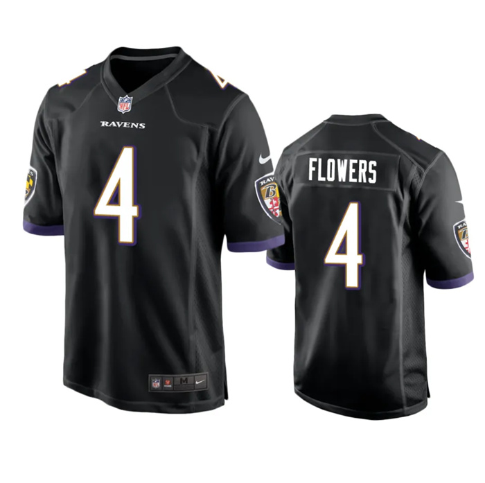 Youth Baltimore Ravens #4 Zay Flowers Black Stitched Game Jersey Youth Baltimore Ravens #4 Zay Flowers Black Stitched Game Jersey