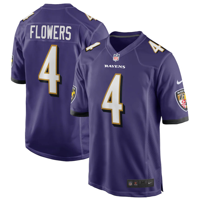 Youth Baltimore Ravens #4 Zay Flowers Purple Stitched Game Jersey Youth Baltimore Ravens #4 Zay Flowers Purple Stitched Game Jersey