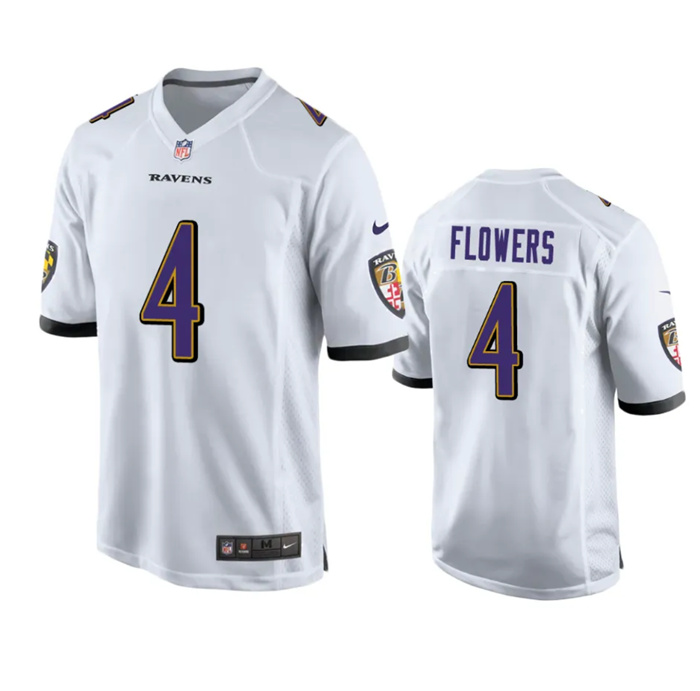 Youth Baltimore Ravens #4 Zay Flowers White Stitched Game Jersey Youth Baltimore Ravens #4 Zay Flowers White Stitched Game Jersey