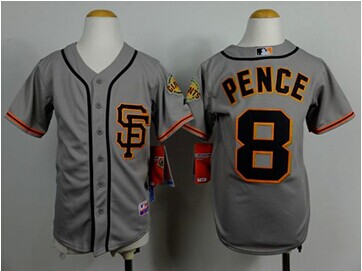Youth Baseball Giants #8 Hunter Pence Grey Road 2 Cool Base Stitched Jersey