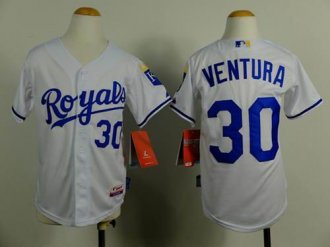 Youth Baseball Royals #30 Yordano Ventura White Cool Base Stitched Jersey