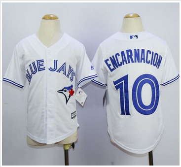 Youth Blue Jays #10 Edwin Encarnacion White Cool Base Stitched MLB Jersey