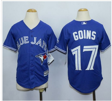 Youth Blue Jays #17 Ryan Goins Blue Cool Base Stitched MLB Jersey