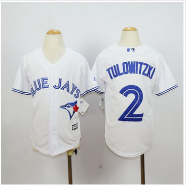 Youth Blue Jays #2 Troy Tulowitzki White Cool Base Stitched MLB Jersey