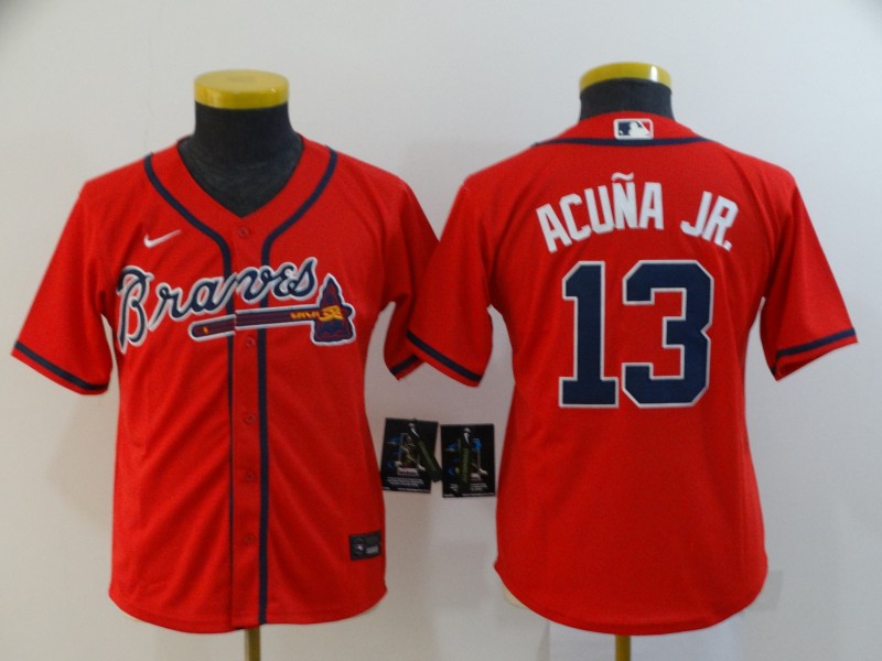 Youth Braves 13 Ronald Acuna Jr. Red Youth 2020 Nike Cool Base Jersey Youth Braves 13 Ronald Acuna Jr. Red Youth 2020 Nike Cool Base Jersey