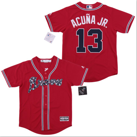 Youth Braves 13 Ronald Acuna Jr. Red Youth Cool Base Jersey Youth Braves 13 Ronald Acuna Jr. Red Youth Cool Base Jersey