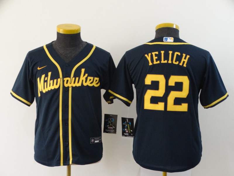 Youth Brewers 22 Christian Yelich Navy Youth Nike 2020 Cool Base Jersey Youth Brewers 22 Christian Yelich Navy Youth Nike 2020 Cool Base Jersey