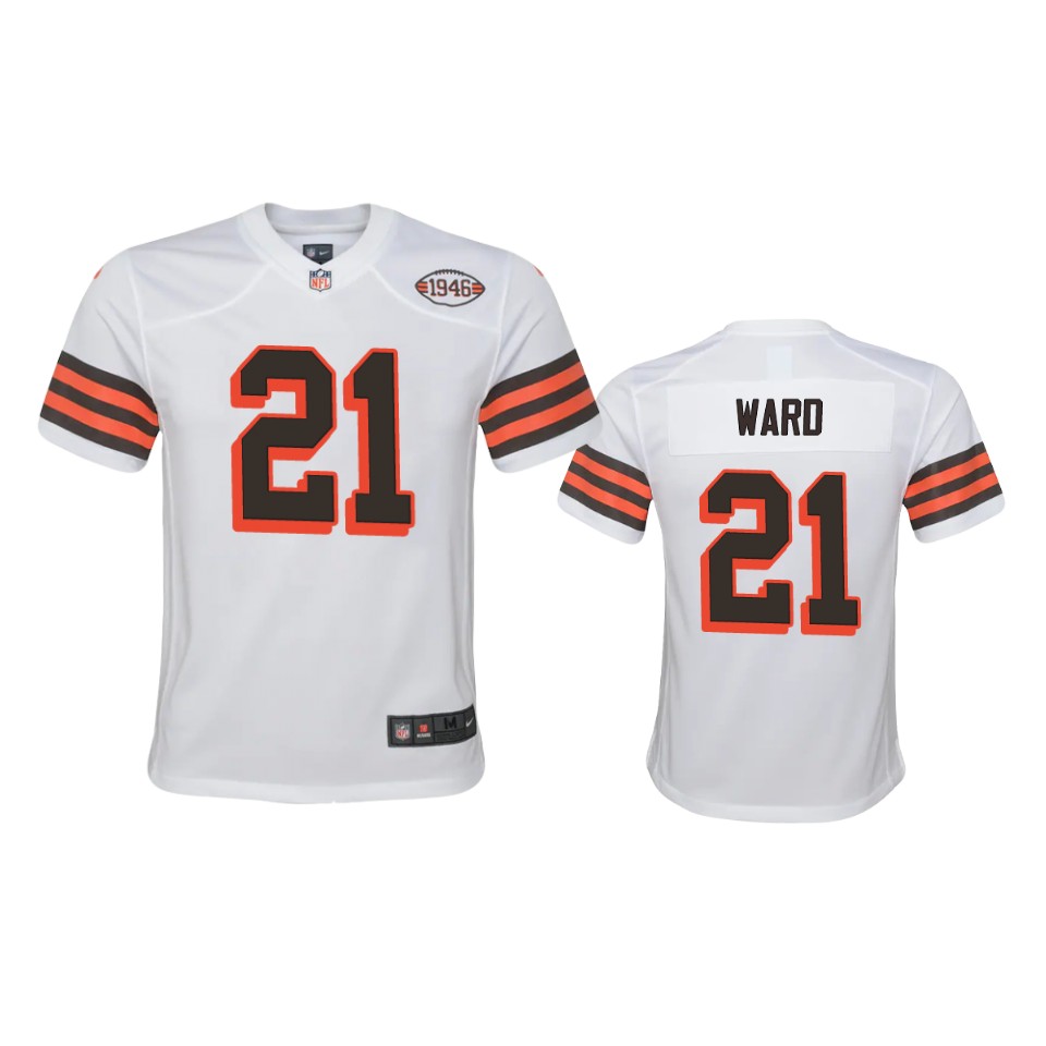 Youth Browns #21 Denzel Ward Nike 1946 Collection Alternate Game Limited NFL Jersey - White Youth Browns #21 Denzel Ward Nike 1946 Collection Alternate Game Limited NFL Jersey - White