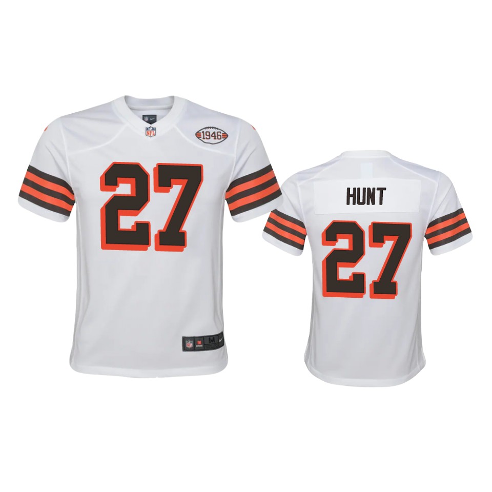 Youth Browns #27 Kareem Hunt Nike 1946 Collection Alternate Game Limited NFL Jersey - White Youth Browns #27 Kareem Hunt Nike 1946 Collection Alternate Game Limited NFL Jersey - White