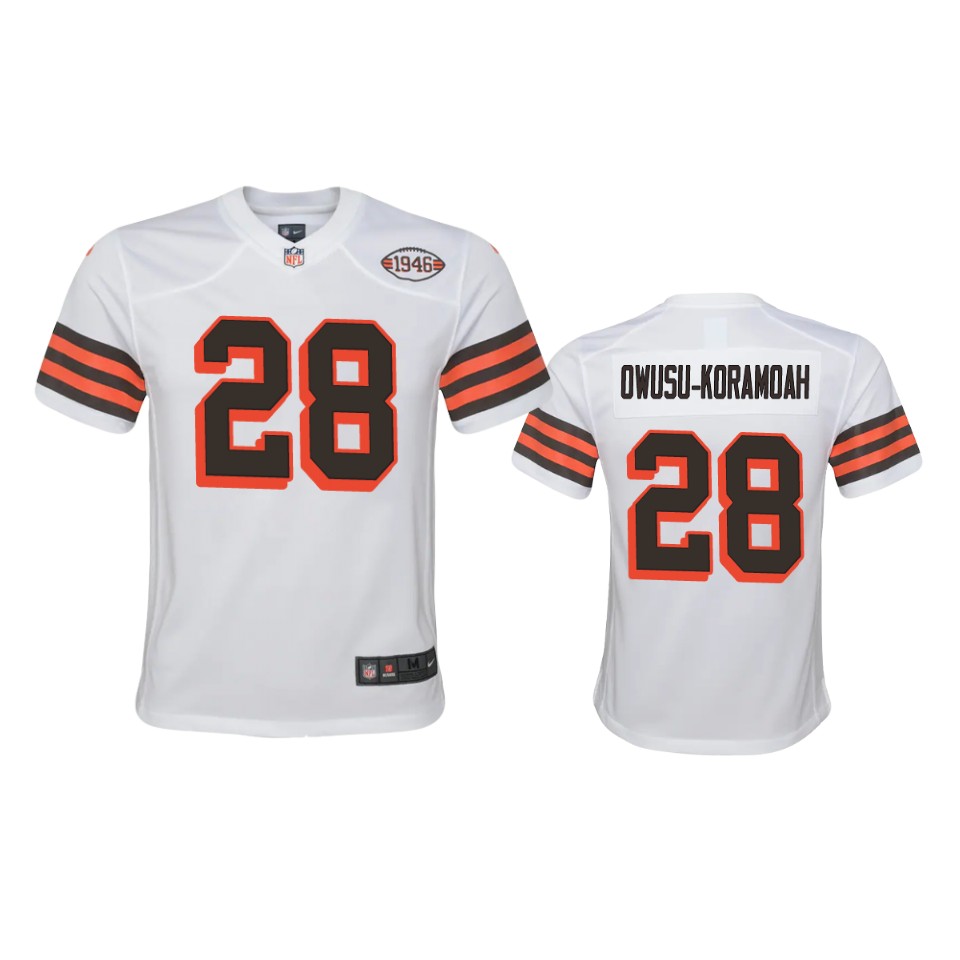 Youth Browns #28 Jeremiah Owusu-Koramoah Nike 1946 Collection Alternate Game Limited NFL Jersey - White Youth Browns #28 Jeremiah Owusu-Koramoah Nike 1946 Collection Alternate Game Limited NFL Jersey - White