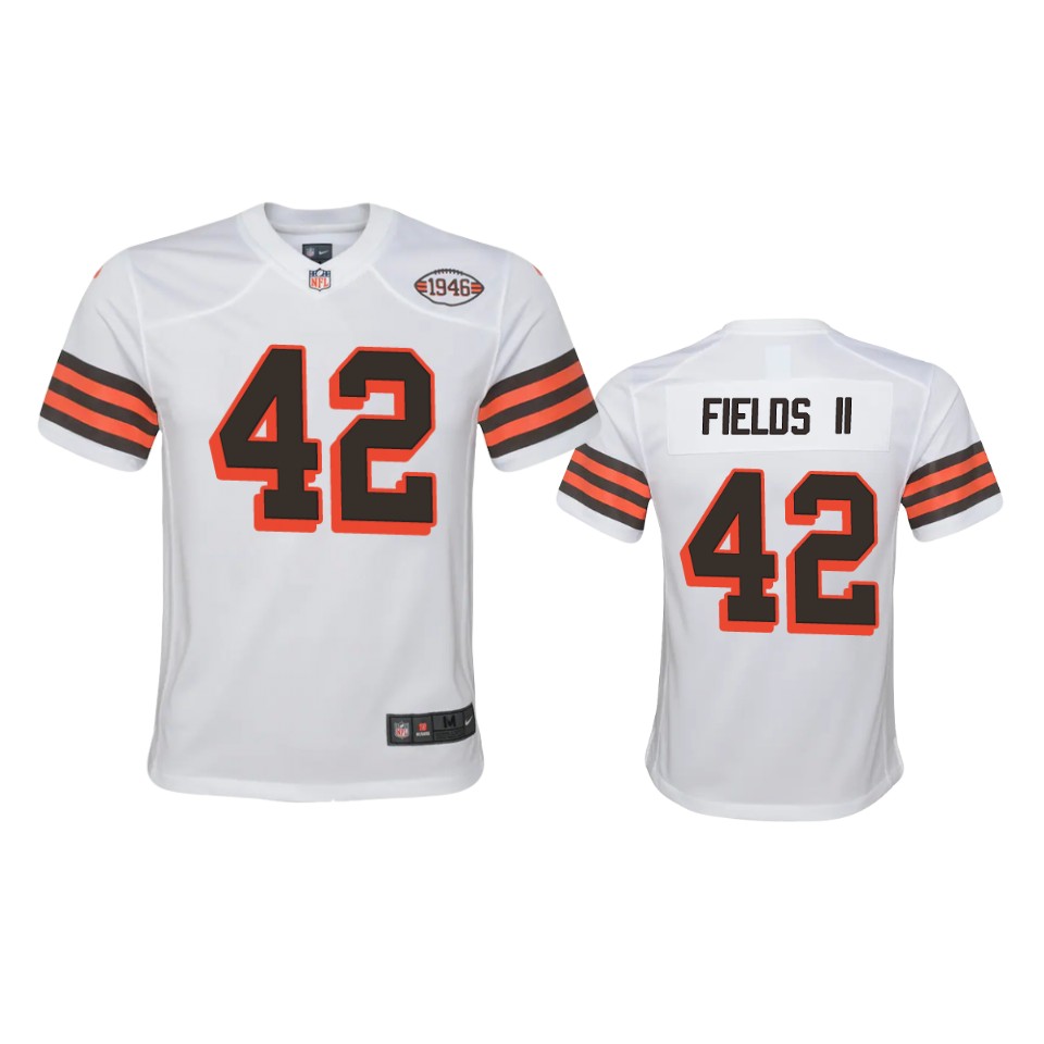 Youth Browns #42 Tony Fields II Nike 1946 Collection Alternate Game Limited NFL Jersey - White Youth Browns #42 Tony Fields II Nike 1946 Collection Alternate Game Limited NFL Jersey - White