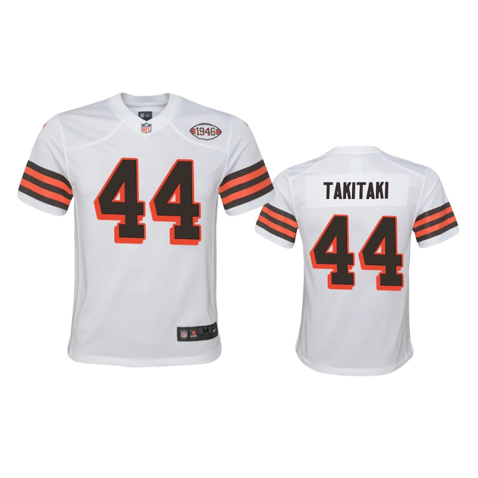 Youth Browns #44 Sione Takitaki Nike 1946 Collection Alternate Game Limited NFL Jersey - White Youth Browns #44 Sione Takitaki Nike 1946 Collection Alternate Game Limited NFL Jersey - White