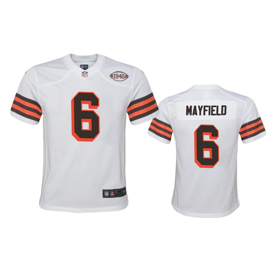 Youth Browns #6 Baker Mayfield Nike 1946 Collection Alternate Game Limited NFL Jersey - White Youth Browns #6 Baker Mayfield Nike 1946 Collection Alternate Game Limited NFL Jersey - White